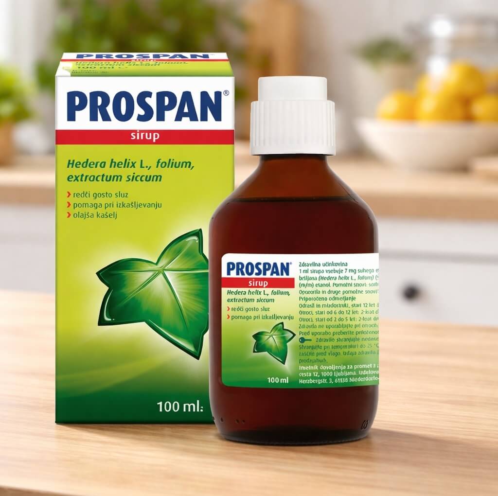Prospan sirup za produktivni kašalj na kuhinjskom stolu